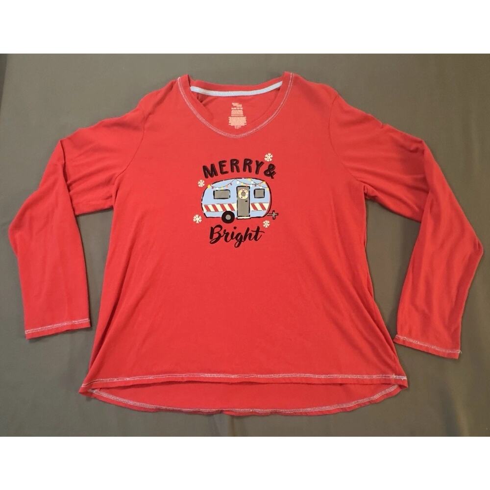 Merry & Bright Holiday Sleep Women XL Red Long Sleeve Pajama Top